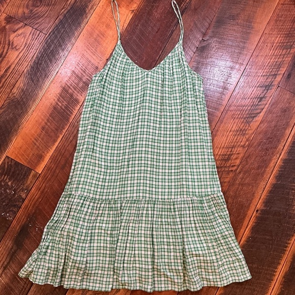 Rails Ari Plaid Flounce Hem Gingham Mini Dress in White Evergreen Green Women’s - Picture 2 of 7